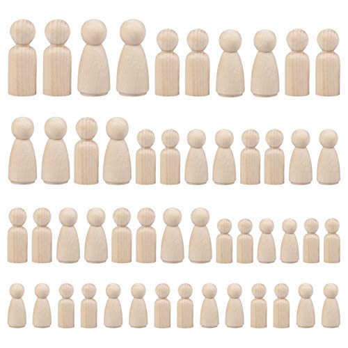Wowoss 50 Pack Unfinished Wooden Peg Dolls, Family Peg People Doll Bodies, Natural Decorative Wood Shapes Figures For Painting, Craft Art Projects, Peg Game, 8 Assorted Shapes #TOP7