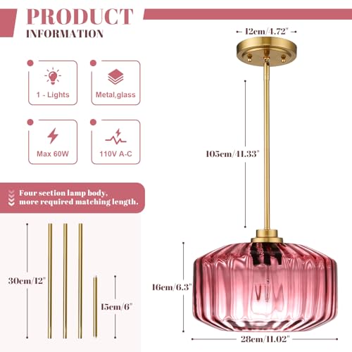 Image of 2-Pack Flush Mount Pendant Light Fixtures Gold Dining Room Light Fixtures with Seeded Purple Glass Shade, 11.02 Inch Industrial Pendant Lamps for Kitchen Island Bar Study Room