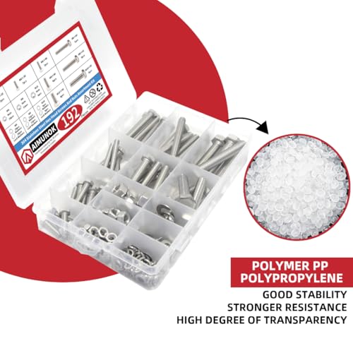AIMUNOK 192-teiliges Schraubenset M6 M8 M10 - Edelstahl Sechskantschrauben & Muttern Set mit Unterlegscheiben, hochfeste Befestigungselemente für Industrie, Maschinenbau und Heimwerker