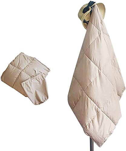 zzlamb Packable & Lightweight Travel Blanket, Down Throw Blanket for Indoor & Outdoor Use, Wearable for Couch Airplane Car Camp Hiking Backpacking Stadium Concert Beach Hammock, 28’’x51’’ Khaki