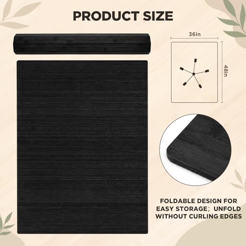 Image of Leinuosen 36 inch x 48 inch Office Bamboo Chairmat for Carpet Floor Mat Highly Premium Quality Anti-Slip Office & Home Floor Protector Low Pile Carpet Chair Mat, 5mm Thick(Without Lip, Black)