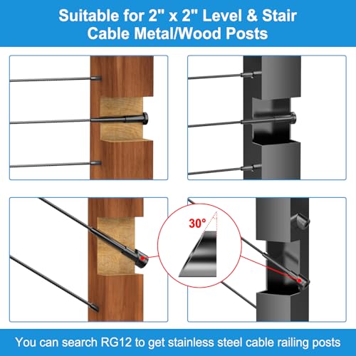 Image of 10Pack 1 /8 inch Black Invisible Cable Railing Kit, T316 Stainless Steel Invisible Receiver and Swage Stud End for Cable Railing, Swage Tensioner for Wood&Metal Cable Post, Wire Railing Kit, RG60