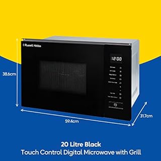 Russell Hobbs Built in 20 Litre Touch Control Digital Microwave with Grill, Defrost Setting, 5 Power Levels, 8 Autocook Settings, Black, 1 Year Guarantee RHBM2002B