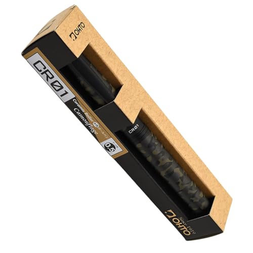 Image of OHTO CR01 Ceramic Rollerball Pen 0.7 mm | Blue Ink Medium Tip Writing Pen | Camouflage Khaki Body | Smooth Japanese Roller Pen for Office, Journaling, Study | Made in Japan