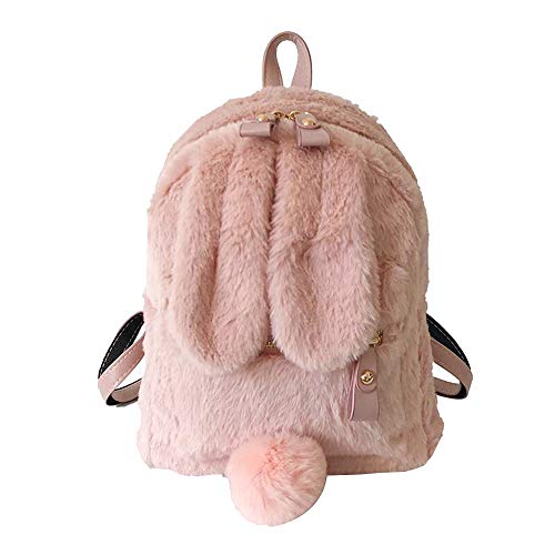 Image of Women Cute Rabbit Ears Backpack Fluffy Shoulder Bag School Bag Satchel