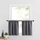 RYB HOME Cafe Blackout Curtains 24 inch Length, RV Curtains for Camper Windows, Mini Short Small Insulating Light UV Heat Blocking Privacy Half Window Tiers, Width 29 by Length 24, Grey, 2 Panels