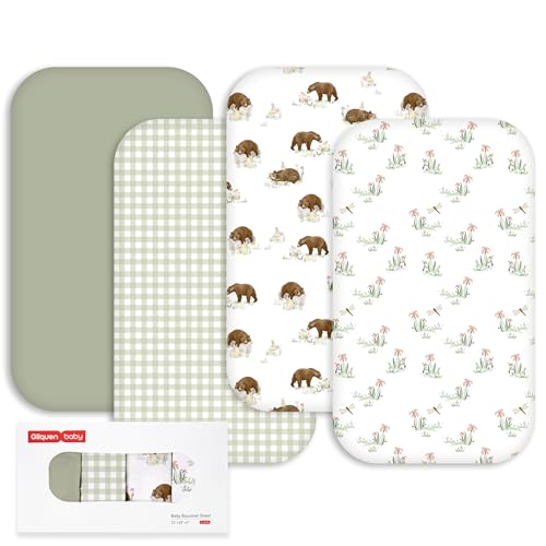 Image of Gllquen Baby Bedside Sleeper Bassinet Sheets 33x20 Inch 4 Pack Girl Boy | Soft OEKO-TEX Certified Bassinet Crib Sheet, Compatible with Baby Delight, Newton Rectangle Bassinet Mattress, Forest Tale