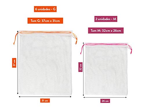 Kit 8 Saquinhos Ecobag Sustentável Reutilizável Fruta Legume Verdura Feira Mercado Frete Grátis