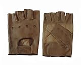 Open Knuckle Fingerless Brown Leather Motorcycle Gloves Large