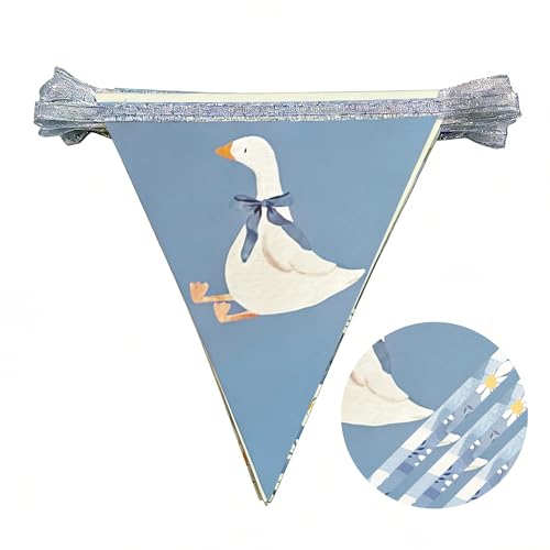 Image of 30 Ft Silly Goose Party Decorations Dusty Blue Buffalo Plaid Floral Daisy Pennant Banner Flag Hanging Paper Triangle Bunting for Silly Goose Birthday Wedding Shower Party Decorations Supplies