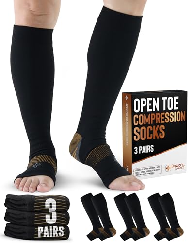 Image of Doctor's Select 3 Pairs Copper Toeless Compression Socks Women & Men - 20-30 mmHg Open Toe Compression Socks Knee High Women