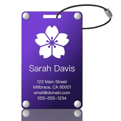 Personalized Luggage Tags: Custom Metal Luggage Tags for Suitcases, Backpacks and Bags with Your Personalized Text (Purple)