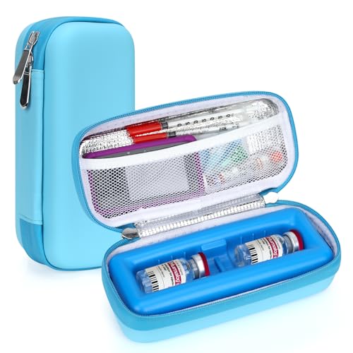 Lengke Insulin Vial Travel Case with Ice Brick – EVA Protective Cooler with Mesh Pocket, Shockproof & Portable Insulin Travel Case for Diabetic Supplies (Blue)