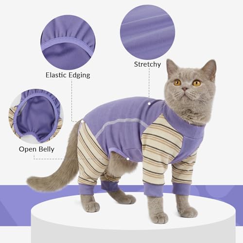 Ropa para gatos post operatorio suave con función anti lamida morado L 5