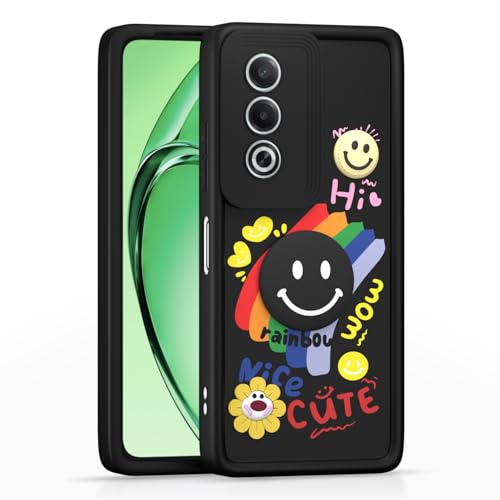 Image of Pikkme Back Cover for Oppo K12x 5G | Soft Silicone| Cute Rainbow Smile & 3D Cartoon Flower Design | Shockproof Raised Camera Protection Bumper Case (Black)