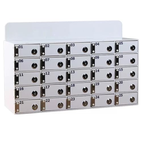 White Phone GE Locker - Caja de seguridad acrílica para teléfono celular, múltiples compartimentos con cerradura y llave, ideal para oficinas y espacios públicos (31 x 19 x 17 cm)