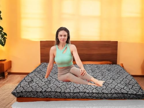 Image of Adim's Soft Cotton Box Quilt Mattress | Mattress offers a combination of comfort, durability and style,making it an excellent choice for a restful night's sleep.(78X72 X5 Inches) Brown jacquard Design