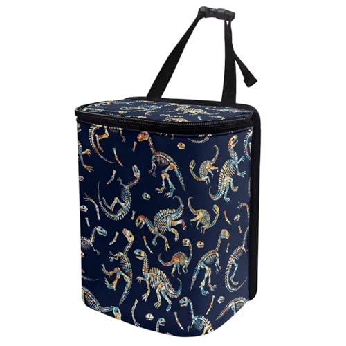 Image of Dinosaur Print Car Accessories Back Seat Multipurpose Cars Trash Can with Lid, Leak Proof Waterproof Hanging Car Garbage Can for Road Trip Travel