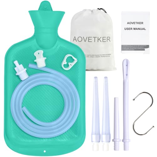 AOVETKER Enema Bag Kit for Women & Men Colon Cleanse Enema Bag 2L with 4 Tips & Flow Control Clamp 5ft Hose Hook Storage Bag
