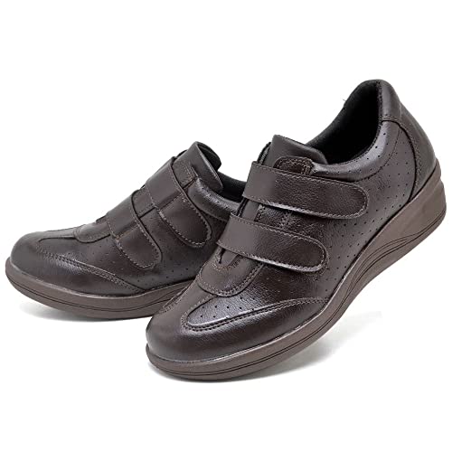 Sapato Ortopédico Feminino Anti Stress Conforto Tênis Mocassim Velcro Macio Confortável (38, Café)