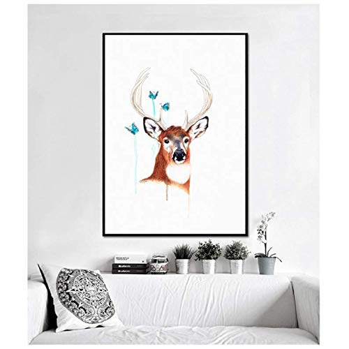 Peinture sur toile grand format cerf aquarelle couleurs vives 50x70cm