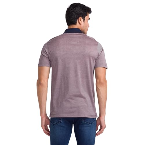 Image of Park Avenue Men's Pure Cotton Two Tone Pattern Slim Fit Polo Collar Half Sleeve Casual T-Shirt