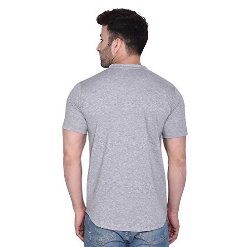 Image of Geum Men's Mandarin Collar Shirt with Graphic Print| Short Sleeve Cotton Blend Slim Fit Casual Shirt for Men