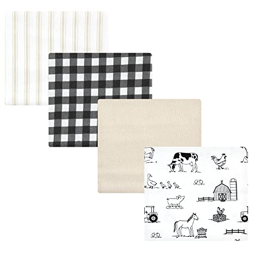 Image of Hudson Baby Unisex Baby Cotton Flannel Receiving Blankets, Neutral Farm, One Size