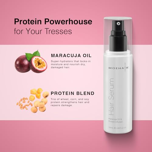 MOEHAIR Frizz Control Hair Serum, Maracuja Oil and Protein Rich Hair Serum for Dry Hair, Repairs Damaged Hair, For Silky & Smooth Hair, Paraben and Sulfate Free Serum for all Hair Types, 3.38 Fl Oz - Image 3