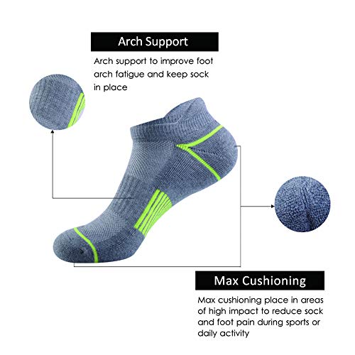 Joynée Mens Athletic Low Cut Ankle Tab Socks 6 Pack Cushioned Breathable For Running,Light Grey,Sock Size:10-13 #TOP1