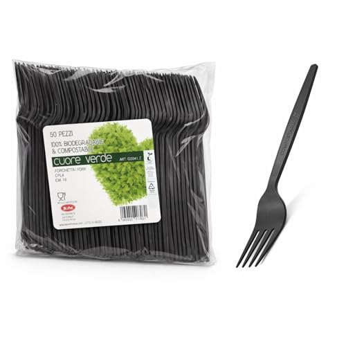 MAQA Forchette nere Riutilizzabili 16 cm per catering e take away, set 50 pezzi, idonee al contatto alimentare, design slim e rigido per finger food e piatti pronti