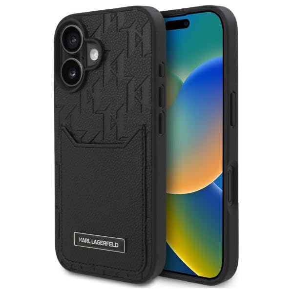 CG Mobile Karl Lagerfeld KLHCP16SPGKHPRPK Coque pour iPhone 16 6,1" avec Fentes pour Cartes Monogramme Noir