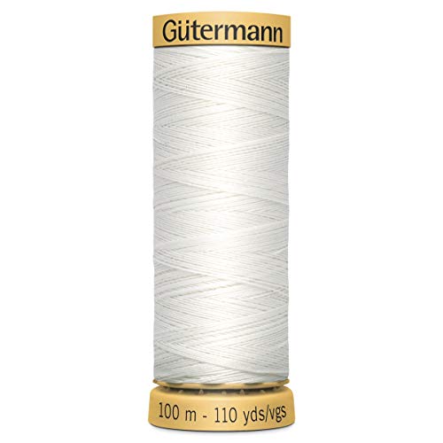 Gütermann - Hilo de algodón 100% natural para coser y acolchar, carretes de 100 m, Blanco, 1 x 100m Spool