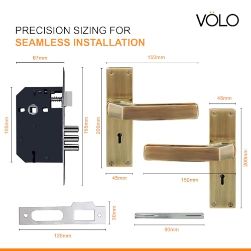 Image of VOLO Stainless Steel Mortise Lock | 8 Inch Lock Body | Main Door Handle Set with Keys | Wooden Door Lockset | Hotel Office Home Door Lock | 3 Keys | 10 Year Lock Body Warranty (Antique | KY | 6007)