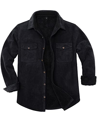 Image of Lisskolo Men's Warm Sherpa Flannel Shirt Jacket Heavy Fleece Lined Plaid Button Up Jackets