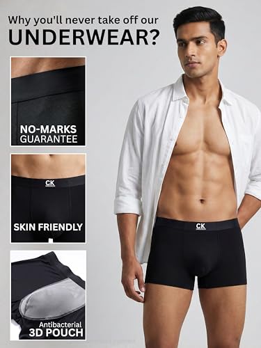 Image of CK INNERWEAR Men's Modal Cotton Stretch Trunks | Ultra-Soft Breathable Underwear with 4-Way Stretch, Anti-Odour & No Ride-Up Fit | Premium Waistband | Underwear for Men | Pack of 1 /2 /4 | S-XXL