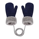 Kids Double Layer Knitted Warmer Gloves Plush Hanging Neck Mitten with Rope Toddler Winter Full Finger Wrist Glove Children Hand Warmer Outdoor Thermal Mitten Girls Boys Xmas Gifts for 1-4 Years Old