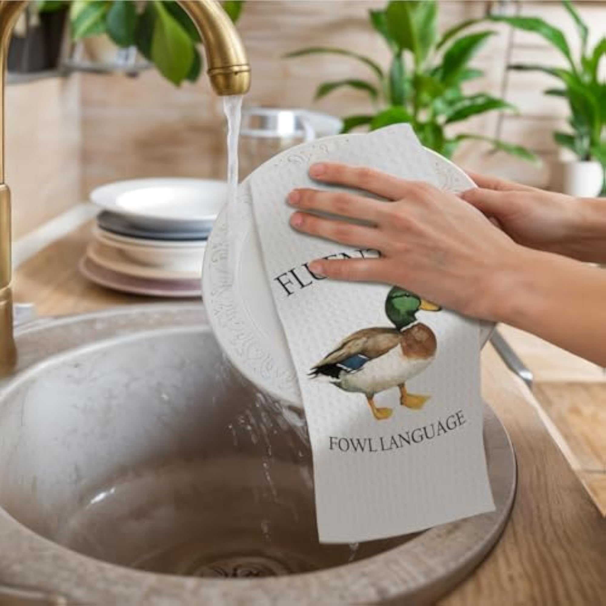 Fluent in Fowl Language Duck Kitchen Towels, Farm Animal Decor