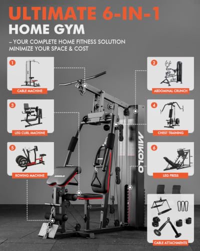 Image of Mikolo Home Gym, Workout Station with 152LBS Weight Stack, Multifunctional Home Gym Equipment, Exercise Equipment for Full Body Strength Training