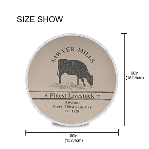 Vdsrup Rustic Feed Cow Round Tablecloth Farmhouse Sawyer Mills Tablecloths Circular Table Cloths Cover Washable Polyester Tabletop Runner For Kitchen Party Picnic Dining Decor 60Inch #TOP1