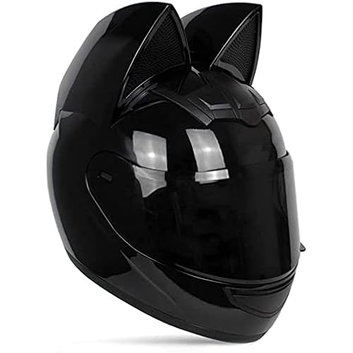 Adult Personalized Cat Ear Motorcycle Helmet,Men and Women Cool Cat Locomotive Motorcycle Full Face Helmet,DOT/FMVSS-218 Certification Standard,Suitable for All Seasons