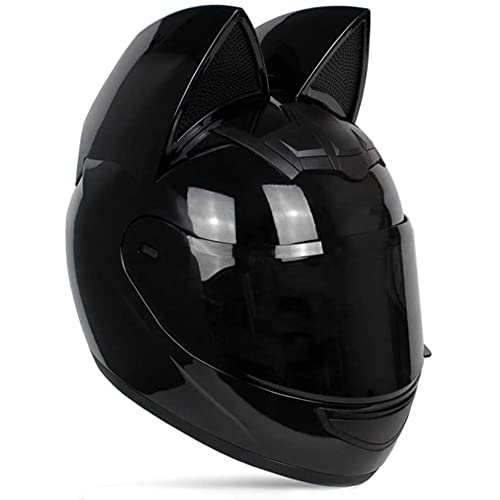 Adult Personalized Cat Ear Motorcycle Helmet,Men and Women Cool Cat Locomotive Motorcycle Full Face Helmet,DOT/FMVSS-218 Certification Standard,Suitable for All Seasons