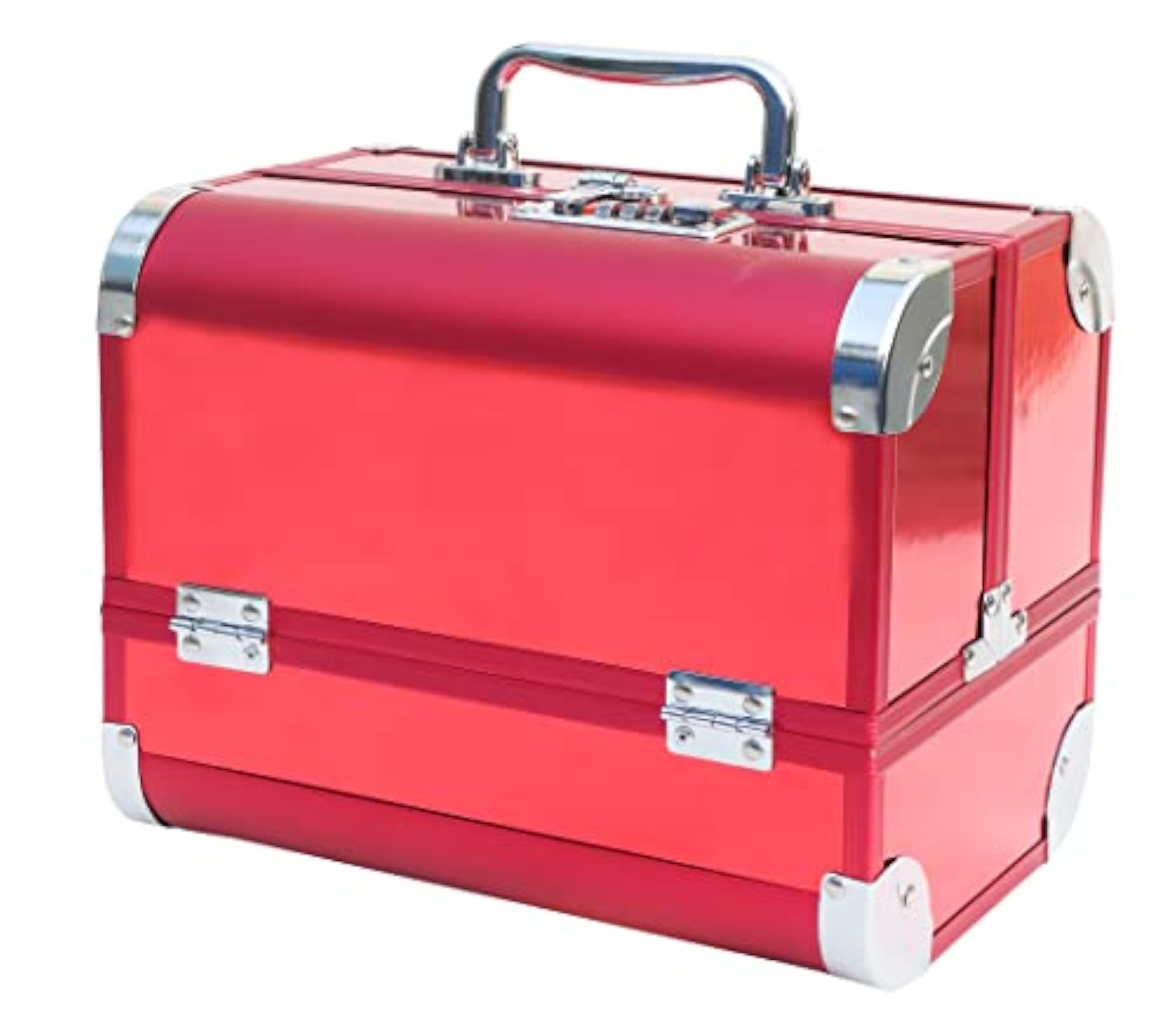 Professional Beauty Makeup Cosmetic Vanity Case/Box with Mirror, Glossy Red