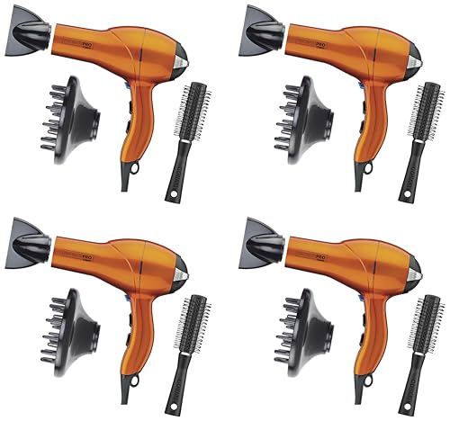 Image of Infiniti PRO CONAIR Hair Dryer with Diffuser,Professional AC Motor,Tourmaline Ceramic Technology Blow Dryer,Includes Concentrator and Blowout Brush,Amazon Exclusive,Orange,(Pack of 4)