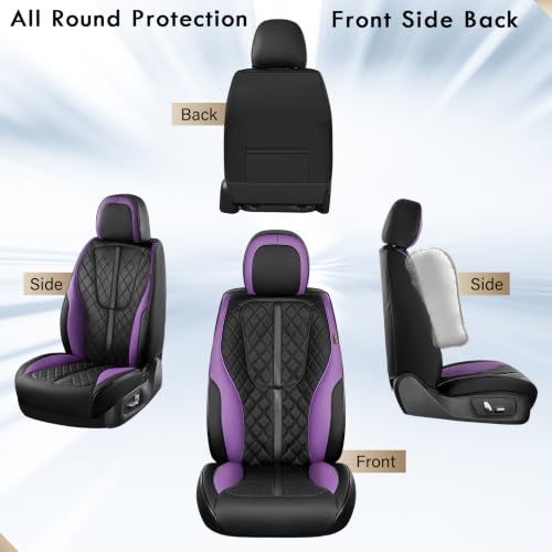 Image of Coverado Front Seat Covers, Luxury Diamond-Pattern Leather Car Seat Cover & Carbon Fiber Lines, Black and Purple Seat Covers, Waterproof Car Seat Protectors, Seat Cover Universal Fit for Most Cars