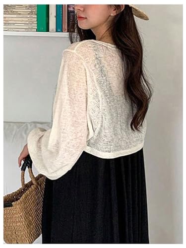 Milumia Women's Tie Front Lantern Long Sleeve Cardigans Knit Lightweight Crop Tops3