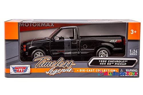 Motormax 1992 Chevy 454Ss Pickup Truck 1/24 Scale Diecast Model Car Black #TOP6