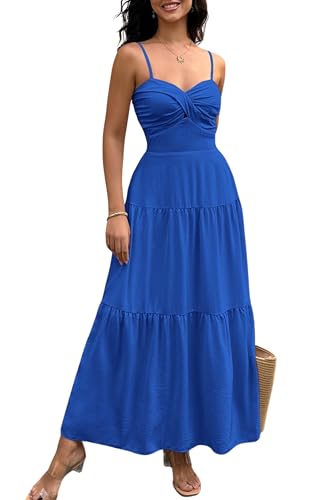Image of ECOWISH Women's Summer Strapless Maxi Dress 2026 Off Shoulder Hollow Out Smocked A Line Tube Tiered Long Dresses
