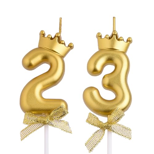 VSHILI 23rd 32nd Birthday Candles, Gold 32 23 Year Old Number Birthday Candles, Happy Birthday Party Cake Topper Decoration Gifts for Women Men