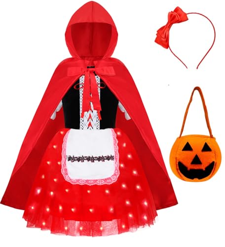 Viyorshop Little Red Riding Hood Costume For Girls Led Little Red Riding Hood Dress Halloween Costume Party Dress 5-12 Years  thumb #1